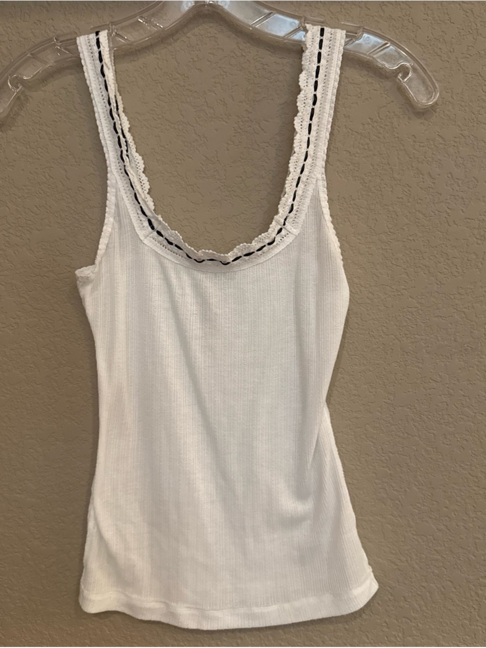 Free People Intimately White Ribbed Lace Trim Tank Top | XS | Like New